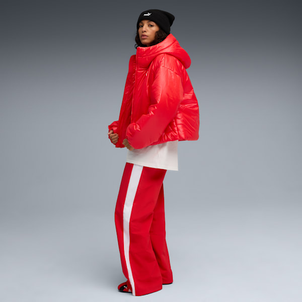Shiny Hooded Padded Jacket Women, For All Time Red, extralarge