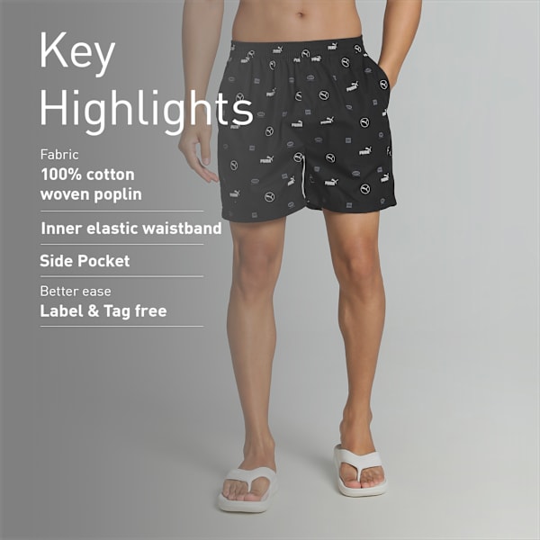 Men's Printed Woven Boxers with Side Pocket-Pack of 1, PUMA Black-PUMA White, extralarge-IND