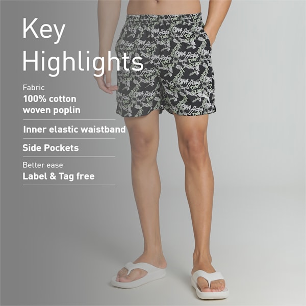 Men's Printed Woven Boxers with Side Pocket-Pack of 1, PUMA Black-Spring Fern-PUMA White, extralarge-IND