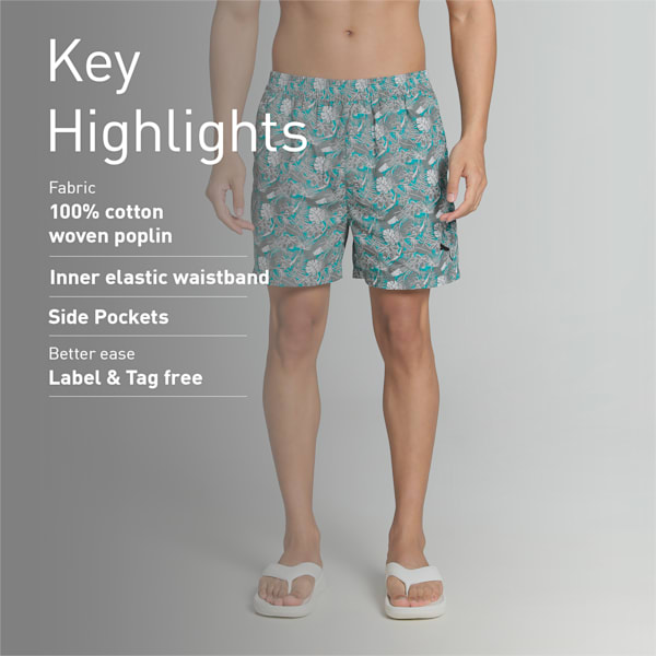 Men's Printed Woven Boxers with Side Pocket-Pack of 1, Deep Aqua-Smokey Gray, extralarge-IND