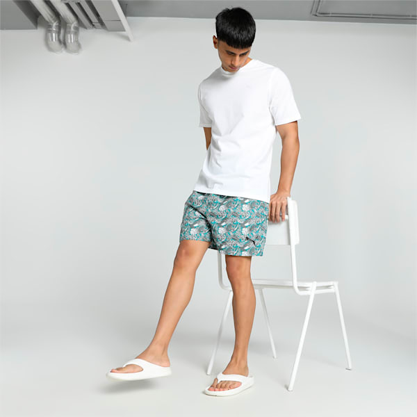 Men's Printed Woven Boxers with Side Pocket-Pack of 1, Deep Aqua-Smokey Gray, extralarge-IND