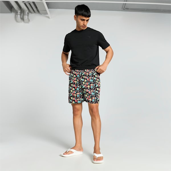 Men's Printed Woven Boxers with Side Pocket-Pack of 1, PUMA Black-Porcelain-Sunny Lime-Georgia Peach, extralarge-IND