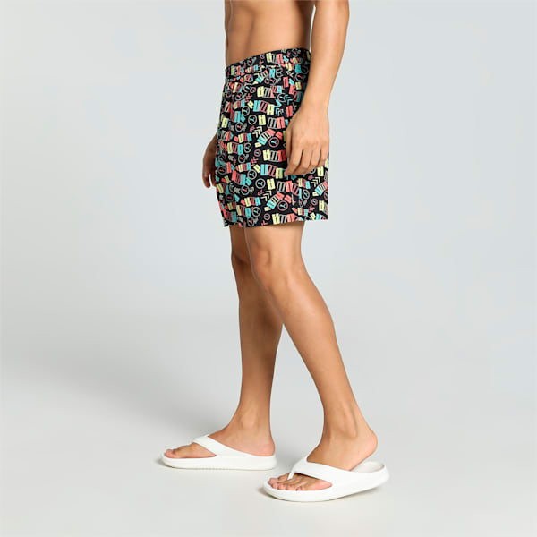 Men's Printed Woven Boxers with Side Pocket-Pack of 1, PUMA Black-Porcelain-Sunny Lime-Georgia Peach, extralarge-IND