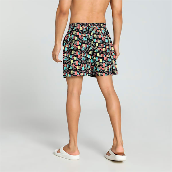 Men's Printed Woven Boxers with Side Pocket-Pack of 1, PUMA Black-Porcelain-Sunny Lime-Georgia Peach, extralarge-IND