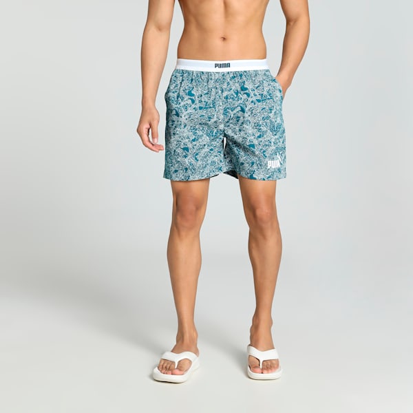 Men's Printed Woven Boxers-Pack of 1, Blue Coral-PUMA White, extralarge-IND