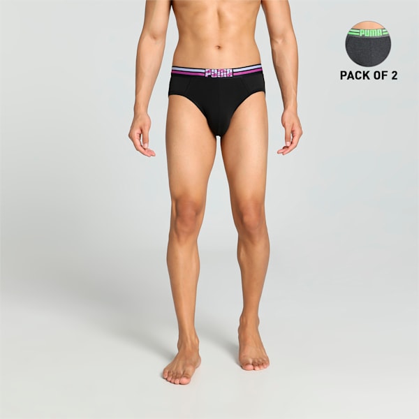 Men's Stretch Briefs-Pack of 2, PUMA Black-Dark Gray Heather, extralarge-IND