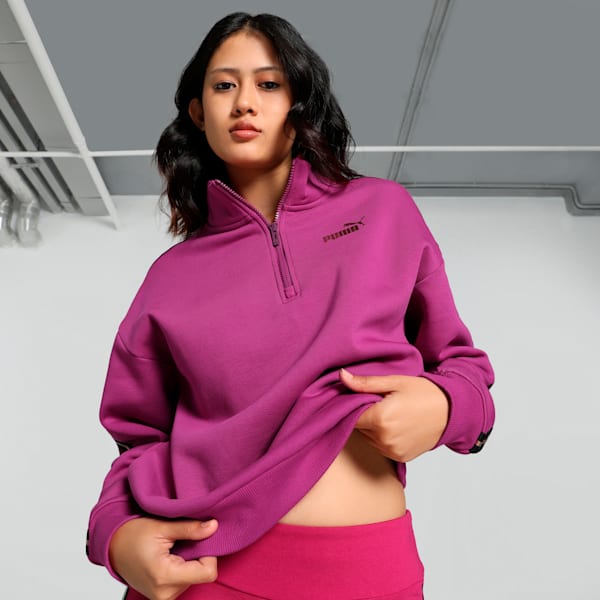 MINIMAL GOLD Women's Half-Zip Crew-Neck Sweatshirt, Magenta Gleam, extralarge-IND