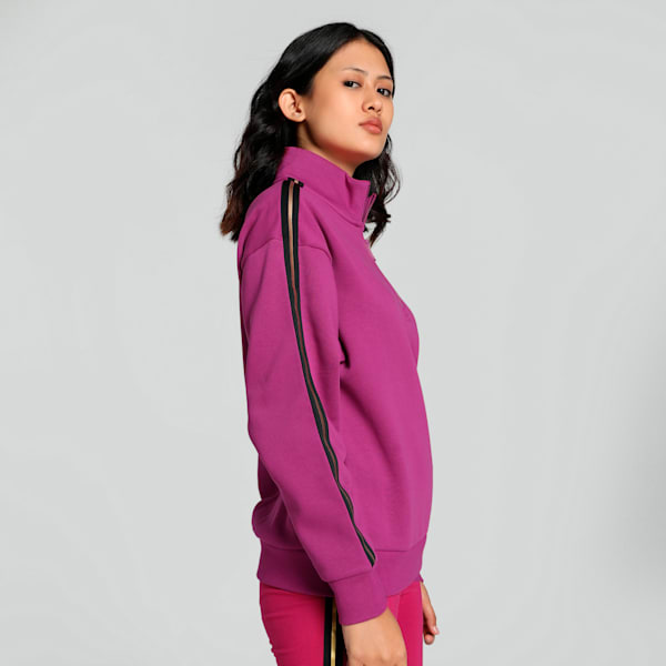 MINIMAL GOLD Women's Half-Zip Crew-Neck Sweatshirt, Magenta Gleam, extralarge-IND