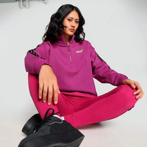 MINIMAL GOLD Women's Half-Zip Crew-Neck Sweatshirt, Magenta Gleam, extralarge-IND