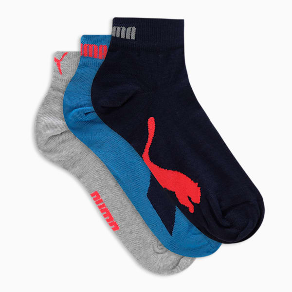 Quarter Socks Pack of 3, Aqua Blue-Cool Gray 7-PUMA Navy, extralarge-IND