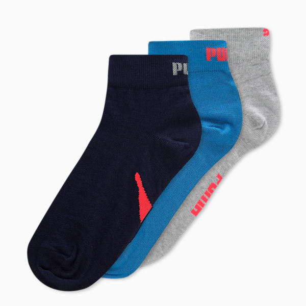Quarter Socks Pack of 3, Aqua Blue-Cool Gray 7-PUMA Navy, extralarge-IND