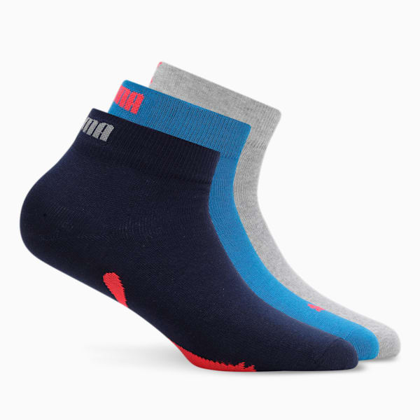 Quarter Socks Pack of 3, Aqua Blue-Cool Gray 7-PUMA Navy, extralarge-IND