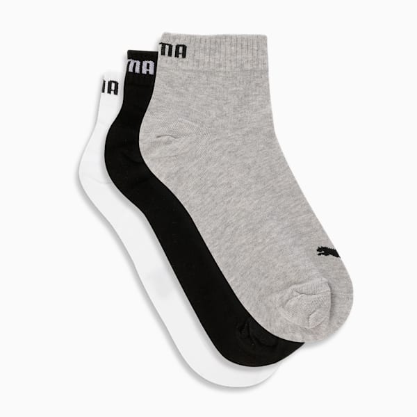 Quarter Plain Socks Pack of 3, Cool Gray 7-PUMA White-PUMA Black, extralarge-IND