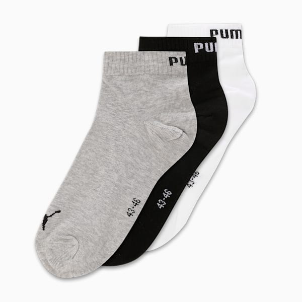 Unisex Quarter Plain Socks Pack of 3, Cool Gray 7-PUMA White-PUMA Black, extralarge-IND