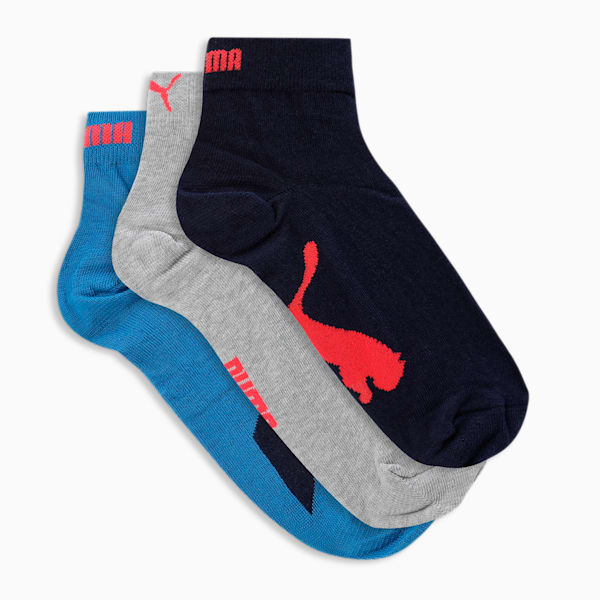 Lifestyle Quarter Socks Pack of 3, Blue Dreams-Medium Gray Heather-PUMA Navy, extralarge-IND
