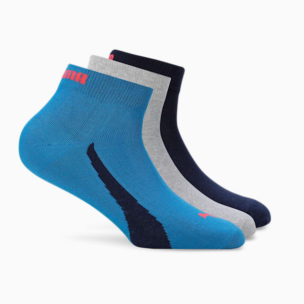 Lifestyle Quarter Socks Pack of 3, Blue Dreams-Medium Gray Heather-PUMA Navy, extralarge-IND