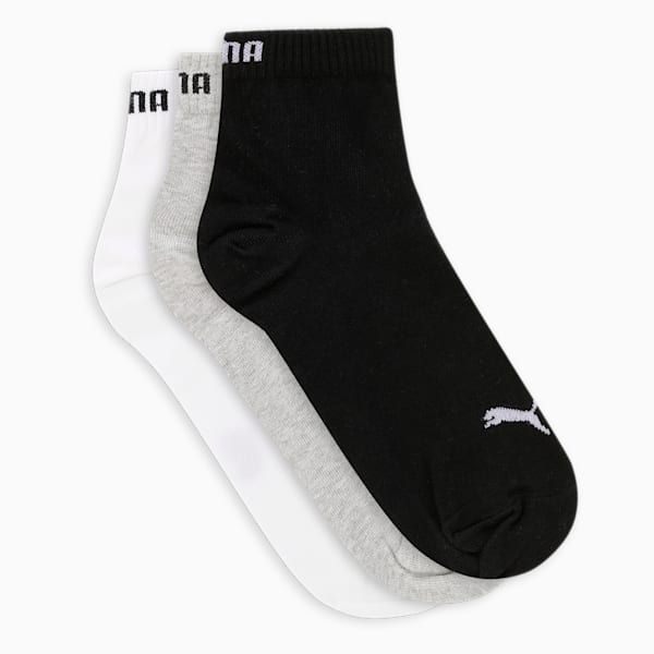 Quarter Plain Socks Pack of 3, Medium Gray Heather-PUMA White-PUMA Black, extralarge-IND