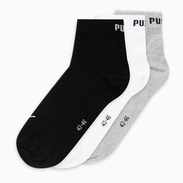 Quarter Plain Socks Pack of 3, Medium Gray Heather-PUMA White-PUMA Black, extralarge-IND