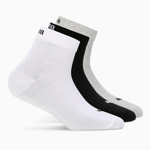 Quarter Plain Socks Pack of 3, Medium Gray Heather-PUMA White-PUMA Black, extralarge-IND