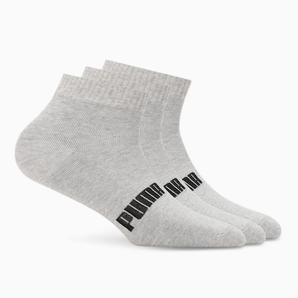 Quarter Socks Pack of 3, Light Gray Heather-PUMA Black, extralarge-IND