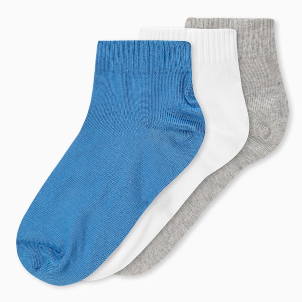 Quarter Socks Pack of 3, Strong Blue-Light Gray Heather-PUMA White, extralarge-IND