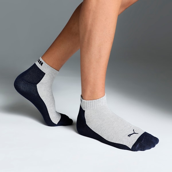Multi-Sport Quarter Socks Pack of 2, Medium Gray Heather-PUMA Navy, extralarge-IND