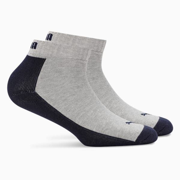 Multi-Sport Quarter Socks Pack of 2, Medium Gray Heather-PUMA Navy, extralarge-IND