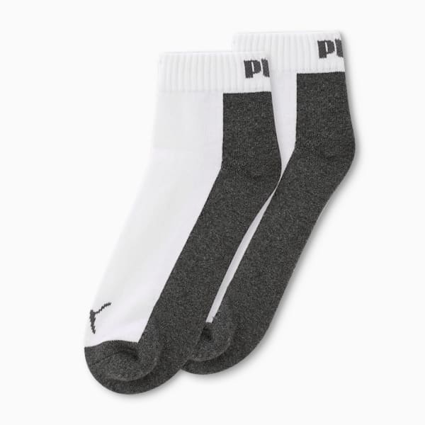 Multi-Sport Quarter Socks Pack of 2, Dark Gray Heather-PUMA White, extralarge-IND