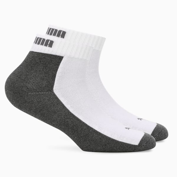Multi-Sport Quarter Socks Pack of 2, Dark Gray Heather-PUMA White, extralarge-IND