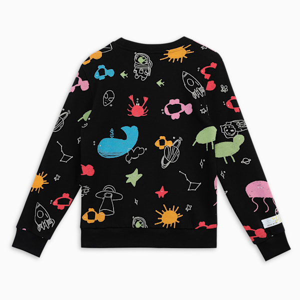 Classics Printed Crew-Neck Youth Sweatshirt, PUMA Black, extralarge-IND