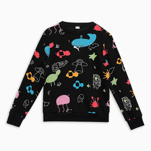 Classics Printed Crew-Neck Youth Sweatshirt, PUMA Black, extralarge-IND