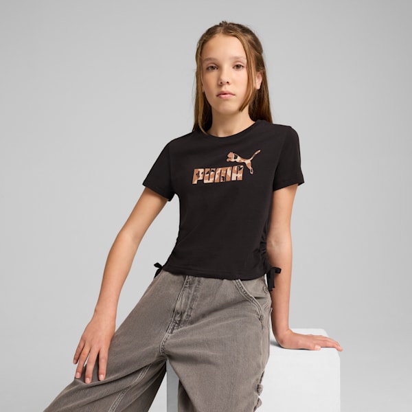 Essentials Animal Logo Infill Big Kids' Knotted Tee, PUMA Black, extralarge