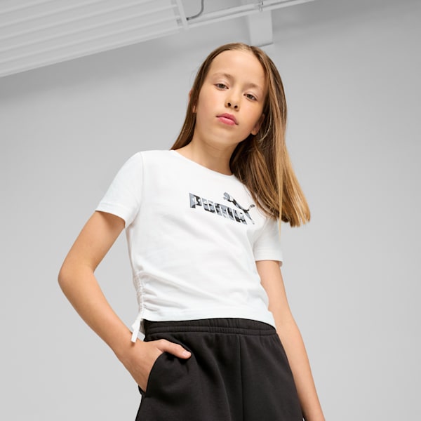 Essentials Animal Logo Infill Big Kids' Knotted Tee, PUMA White, extralarge