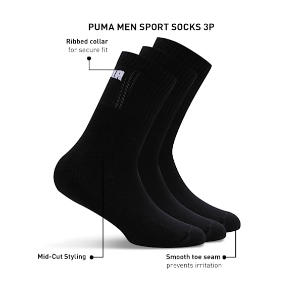 Sport Socks Pack of 3, PUMA Black-PUMA Black-PUMA Black, extralarge-IND