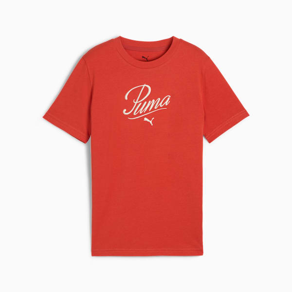 PUMA Essentials Script Big Kids' Tee, Red Fire, extralarge