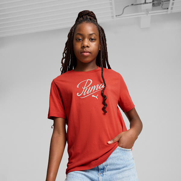 PUMA Essentials Script Big Kids' Tee, Red Fire, extralarge