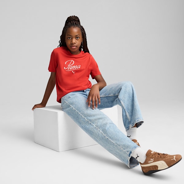 PUMA Essentials Script Big Kids' Tee, Red Fire, extralarge
