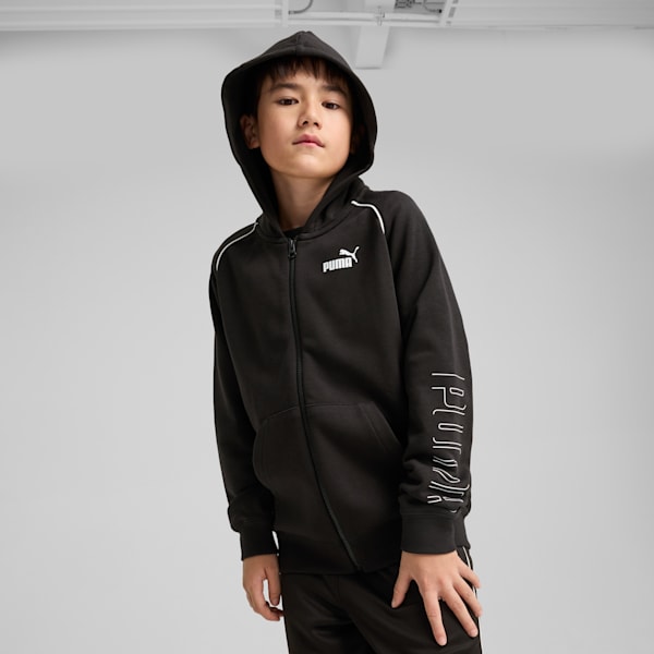 Sudadera con capucha y cremallera PUMA SPORT para niños grandes, PUMA Black, extralarge