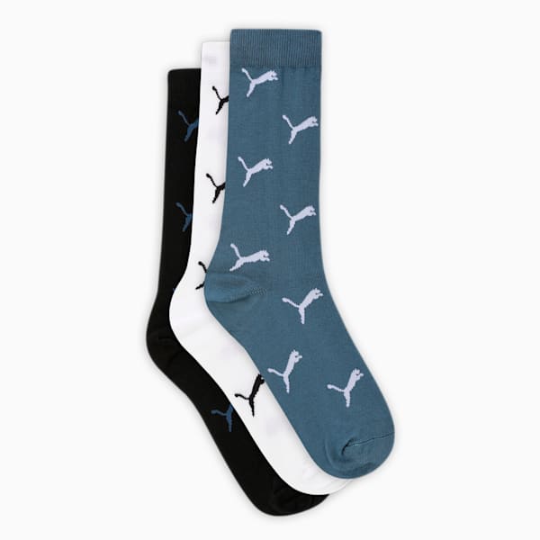 Logo Printed Crew Socks Pack of 3, PUMA Black-Evening Sky-PUMA White, extralarge-IND