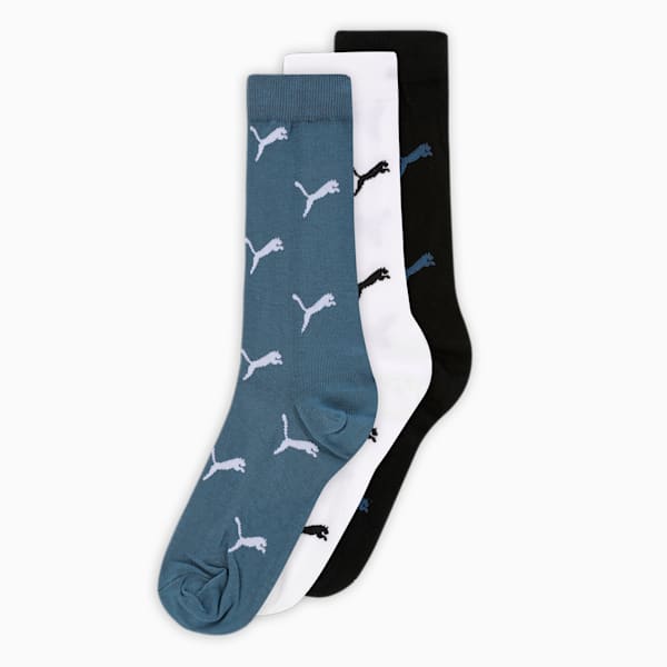 Logo Printed Crew Socks Pack of 3, PUMA Black-Evening Sky-PUMA White, extralarge-IND