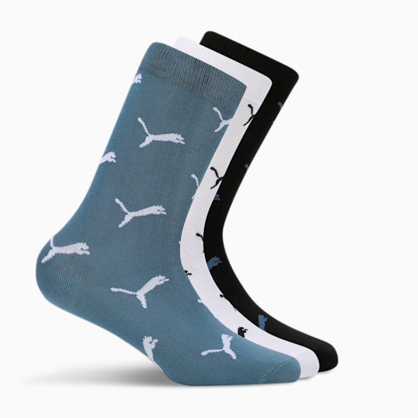 Logo Printed Crew Socks Pack of 3, PUMA Black-Evening Sky-PUMA White, extralarge-IND