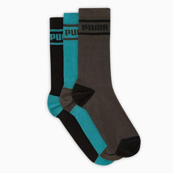 Crew Length Socks Pack of 3, Green Lagoon-Dark Night-PUMA Black, extralarge-IND