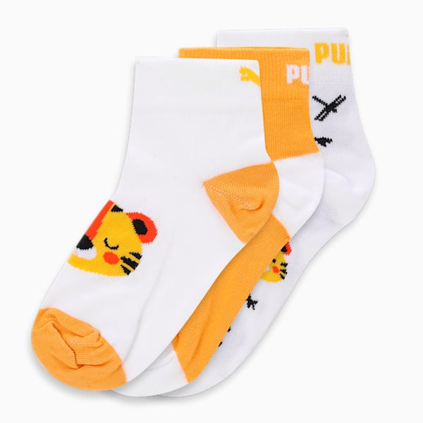 Kid's Printed Quarter Socks Pack of 3, Tangerine-PUMA Black, extralarge-IND