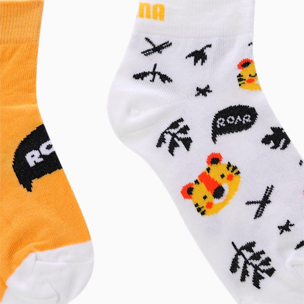 Kid's Printed Quarter Socks Pack of 3, Tangerine-PUMA Black, extralarge-IND