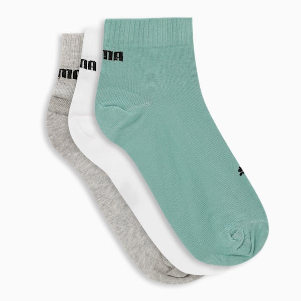 Quarter Socks Pack of 3, Pistachio-Medium Gray Heather-PUMA White, extralarge-IND