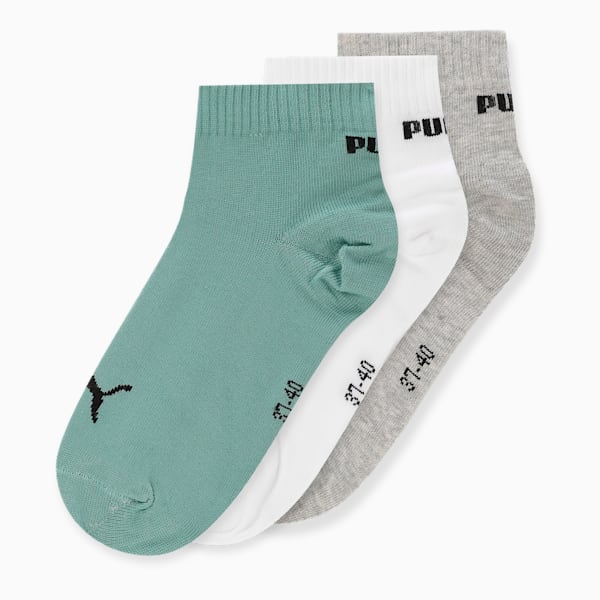 Quarter Socks Pack of 3, Pistachio-Medium Gray Heather-PUMA White, extralarge-IND