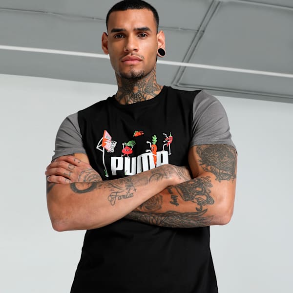 Men's Contrast Sleeve Slim Fit Tee, PUMA Black, extralarge-IND