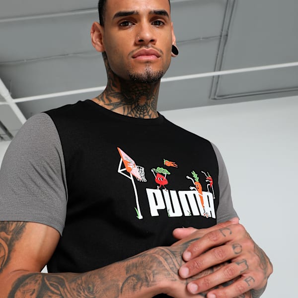 Men's Contrast Sleeve Slim Fit Tee, PUMA Black, extralarge-IND