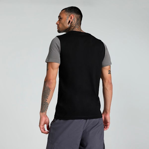 Men's Contrast Sleeve Slim Fit Tee, PUMA Black, extralarge-IND