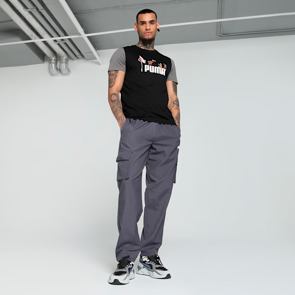 Men's Contrast Sleeve Slim Fit Tee, PUMA Black, extralarge-IND